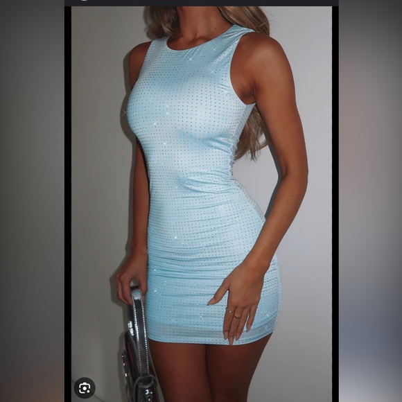 White Fox Bling Bling Embellished Mini Dress Blue - Picture 1 of 1